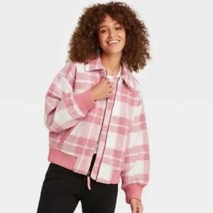NWT Universal Thread Pink Plaid Bomber Jacket Size S